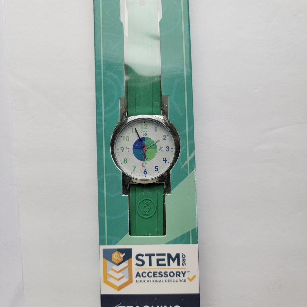 Owlconic Teaching Time Watch Unisex Kids Green Silicone Band White Dial